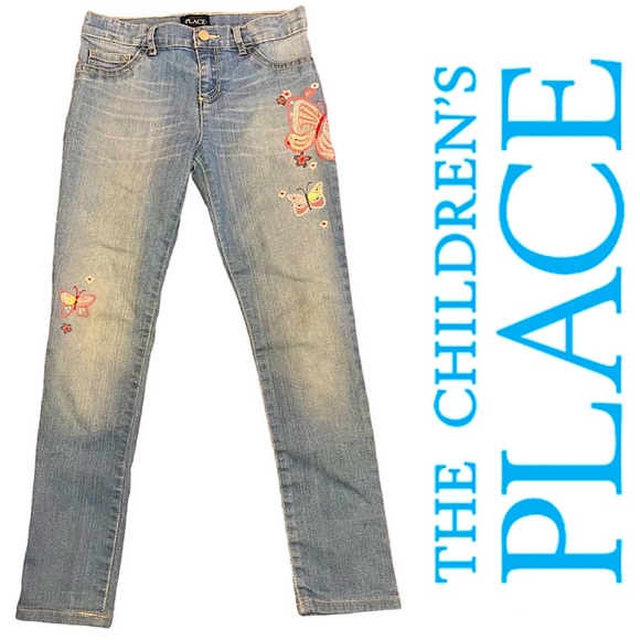 Children's Place Girls Butterfly Embroidered Jeans - Picture 1 of 6